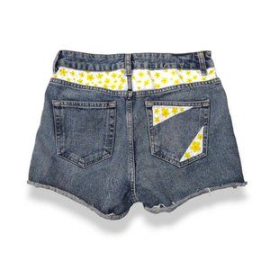 Topshop Moto upcycled handpainted floral daisies high waisted denim shorts 25"